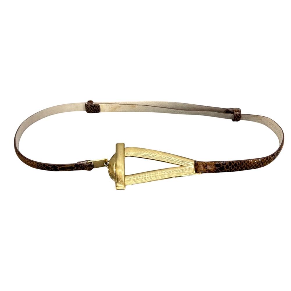 Another Line Snake Print Leather Gold Hook Loop Adjustable Belt Women M/L